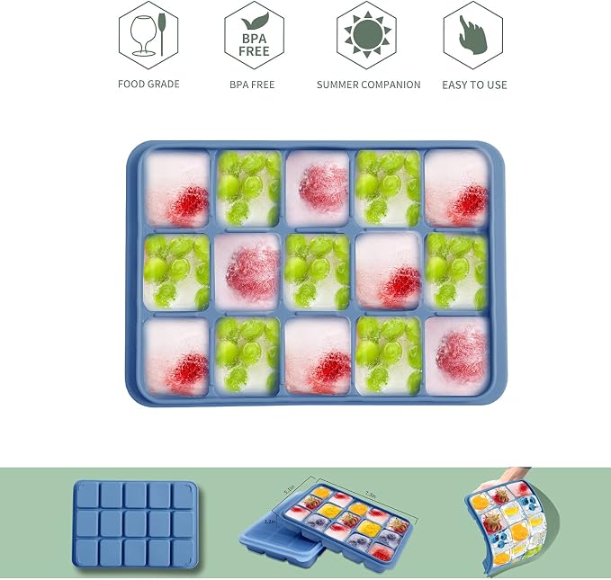 Tvmania Ice Cube Trays Set of 2, 15-Cube Silicone Molds - Image 3