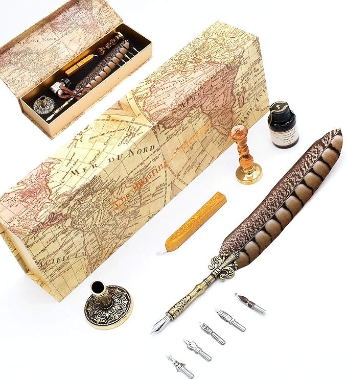 Antique Quill Pen Unique Half-Patterned Feather Pen Set - Image 7