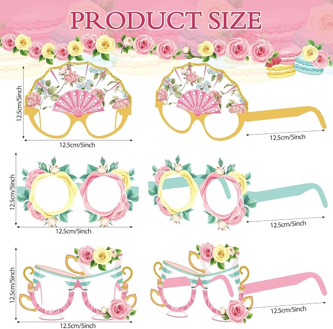 Pajean 32 Pcs Tea Party Decorations Eyeglasses Tea Time Themed Paper Glasses - Image 2
