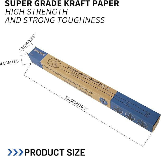 1/2-Inch Drive Ratchet Wrench, 1/2 Ratchet Wrench Long Handle, Socket Wrench, 72-Tooth Quick-release Reversible Cr-Mo Head, Chrome Steel Made - 20''51cm