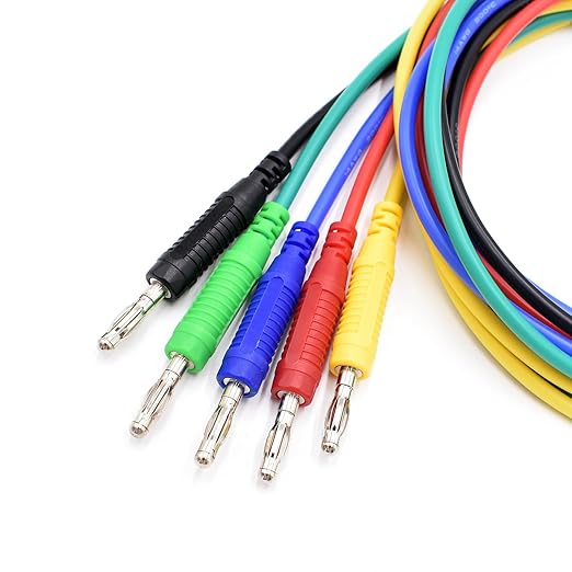 5 Colors 4mm Banana Plug Male to Male Test Leads 14AWG Heavy Duty Jumper Wires Silicone Soft Test Cable for Multimeter Electrical Testing 20A 3Ft