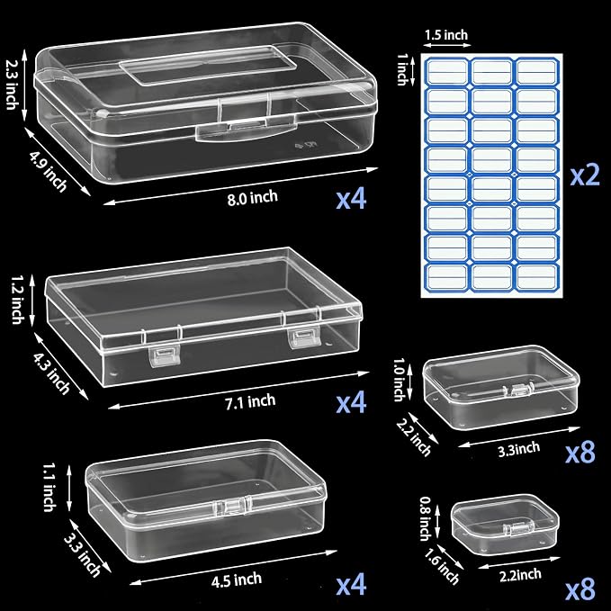 28 Pack Mixed Sizes Rectangular Mini Plastic Containers Clear Plastic Storage - Image 2