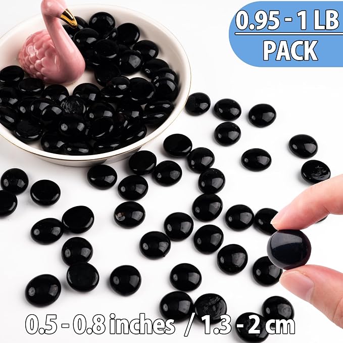 Meschett Black Glass Marbles, 0.97 LB Flat Glass Beads - Image 3