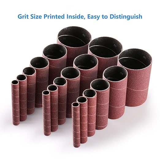 LotFancy 24PCS Spindle Sanding Sleeves, 80 Grit, Aluminum Oxide Abrasive, 4-1/2” Length (4 Each of 1/2”,3/4”,1”,1-1/2”, 2” and 3”