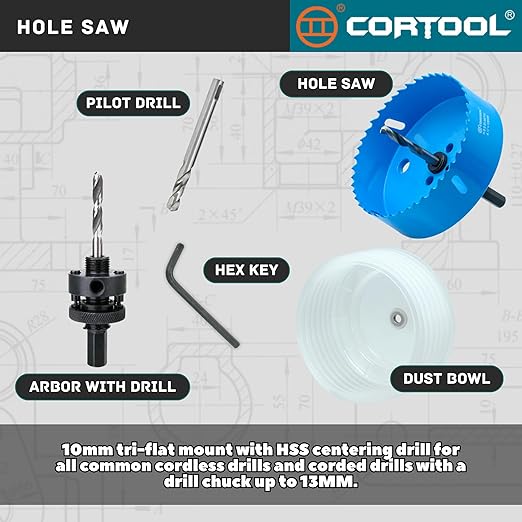 4-1/4" Hole Saw with Dust Bowl, Bi-Metal Wood & Metal Drywall Hole Saw Cutter, High Speed Steel M42 HSS, 4.25" Diameter, Navy