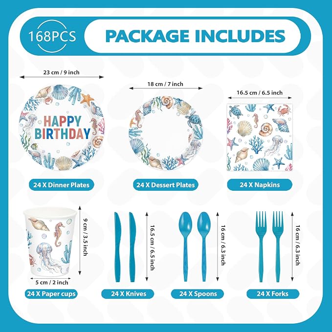 168Pcs Seashell Ocean Birthday Supplies - Image 2