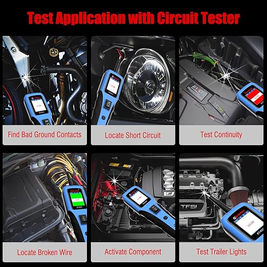 Automotive Power Circuit Probe Tester 12-24V Trailer Light Tester 40FT Cord Resistance&Duty Cycle Digital Multimeter Short&Open Finder Reverse Protection Auto Diode Electrical Diagnostic Kit