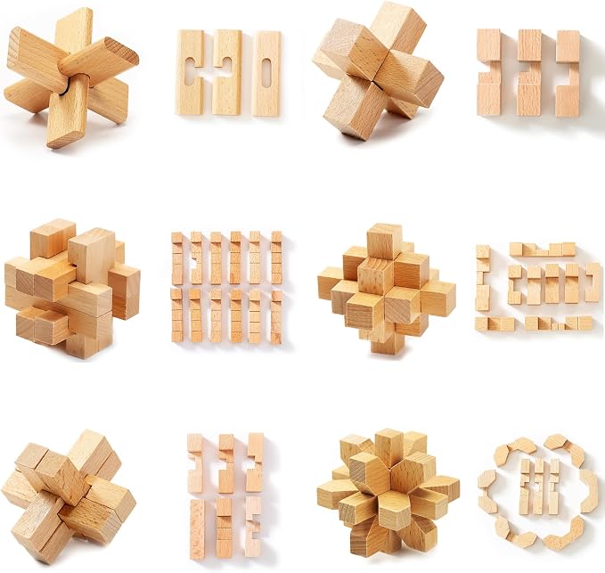 VolksRose 9pcs Wooden Brain Teaser Puzzles, IQ Challenge Puzzle Games, Logic - Image 3