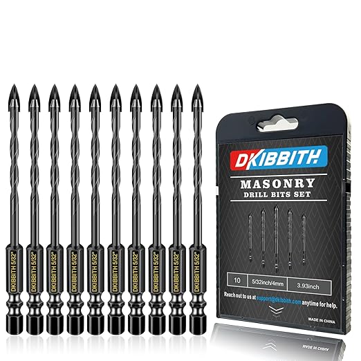 10 Pcs 5/32" Masonry Concrete Drill Bit Set for Tile Brick Glass Plastic Wood, Cross Tungsten Carbide Tip, Hex Shank, Work with Ceramic Porcelain Tile Wall Mirror Paver, 5/32 Inch Drill Bits,4mm