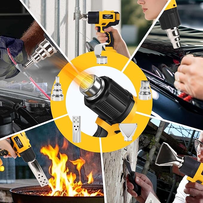 Compatible with Cordless Heat Gun Dewalt 20V Battery,LED Light,350W Fast Heating Hot Air Gun 122℉-1022℉ Variable Temperature Control,5 Nozzle for Craft Shrinking PVC Stripping Paint-No Battery