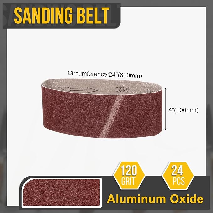 4 x 24 Inch Sanding Belt, 24 Pcs 120 Grit Knife Sharpener Belts Work Sharpening for Belt Sander Knife Carving Tool Metal Working