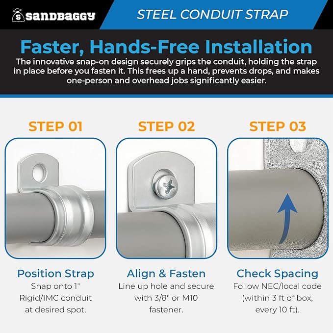 1-Inch One-Hole Conduit Strap | Steel Clamp for Rigid/IMC - Sandbaggy (1 inch, 100, Count)