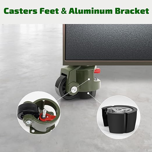 Leveling Casters Wheels, Heavy Duty Casters Wheels with Ratchet Arm 6600 LBS, Green Retractable Casters Set of 4, Nylon Wheels & Leveling Feet, Suitable for Equipment, Machine