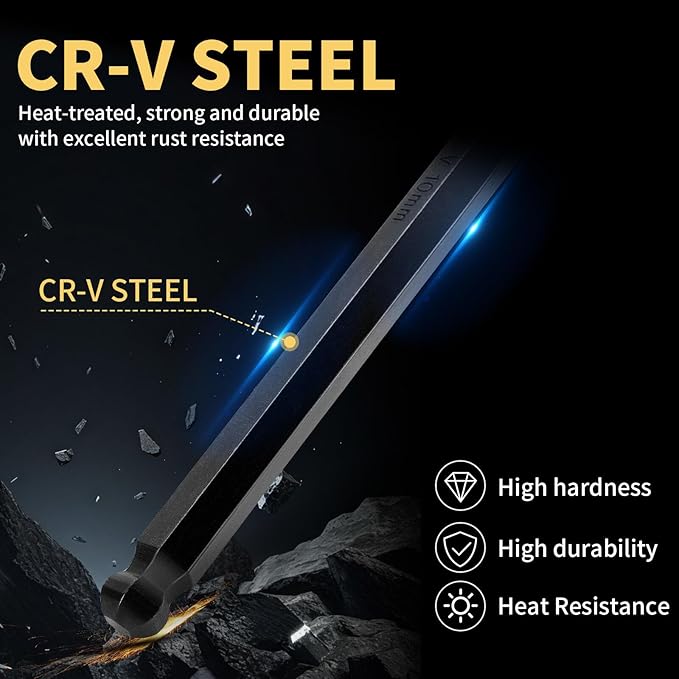 Extra Long Hex Key Ball End Cr-V Steel Tools – 9PCS Metric Allen Key Set, Cr-V, 1.5–10mm, 9in Length, Black Finish, Great for Deep Slots, Auto Maintenance, Home Use