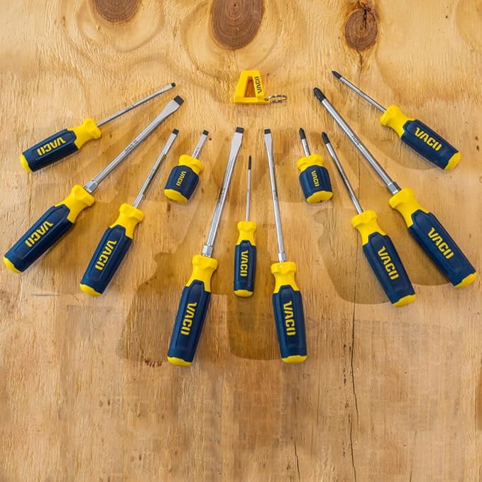 VACO VAC7122 12-Piece Screwdriver Set with Magnetizer, Phillips and Slotted Drivers, Laser-Etched Precision Blades and Comfort Handles