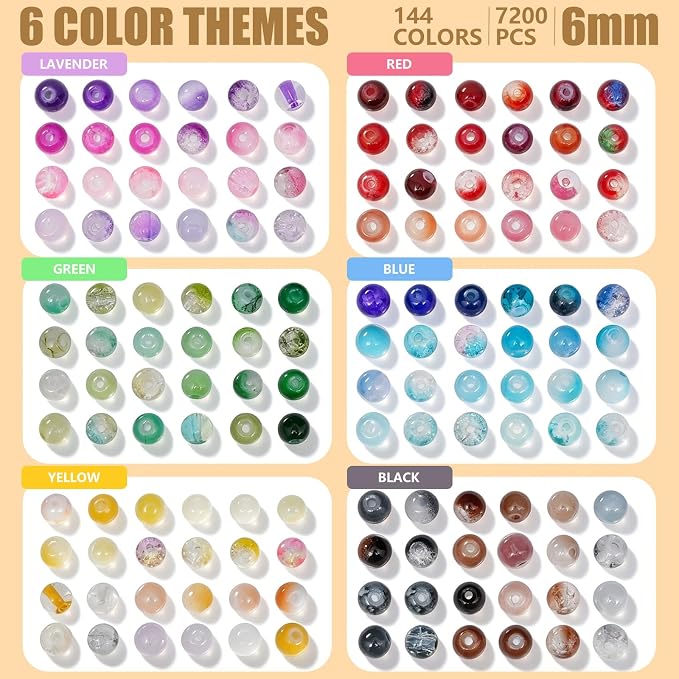 Gaspletu 7200PCS 6mm Glass Beads Bracelet Making Kit, 144 Colors Crystal Beads - Image 2