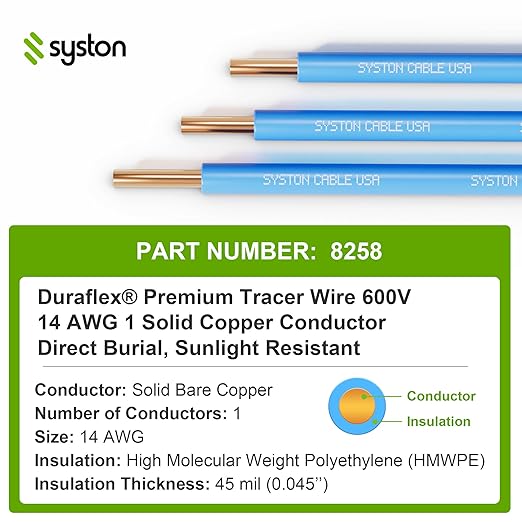 14 AWG Tracer Wire 600V 100% Solid Copper Conductor Direct Burial Underground, Blue Tracer Wire for Locating Underground Pipes and Lines Water Sewer Pipe Fiber Optic Gas Electrical Wire, 1000 FT
