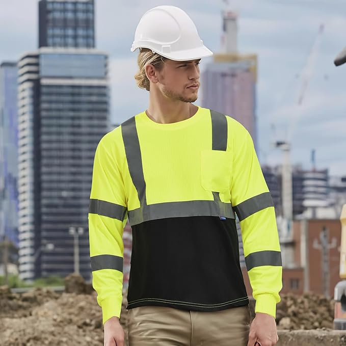 AYKRM Safety T Shirt Reflective High Visibility hi vis Long Sleeve T Shirt (XS-6XL)