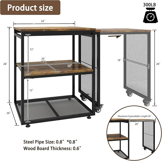 Natwind 24''x20'' Large Printer Stand, Extendable Home Craft Table, Retro | - Image 6