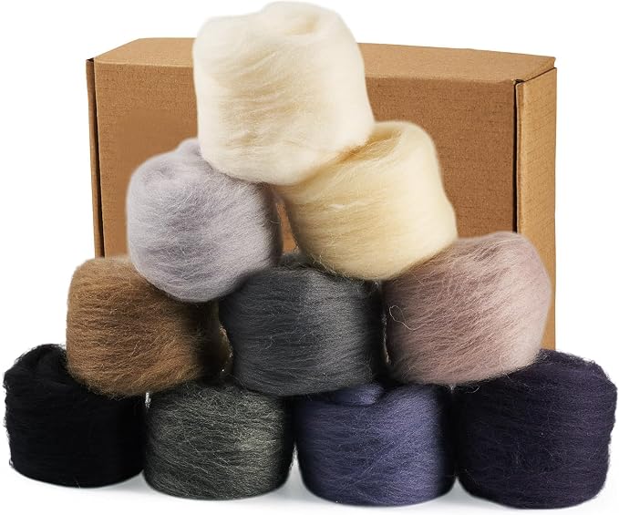 Boutigem 10 Colors 50G Black White Gray Needle Felting Wool Roving, DIY Craft - Image 2