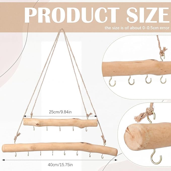 Yinkin 2 Pcs Natural Driftwood Jewelry Hanger Wall Driftwood - Image 2