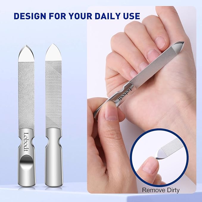 Stainless Steel Nail File with Anti-Slip Handle and Leather Case, Double Sided and Files Nails Easily for Men and Woman,Great for Home Salon or Travel Use (2 PCS Metal)