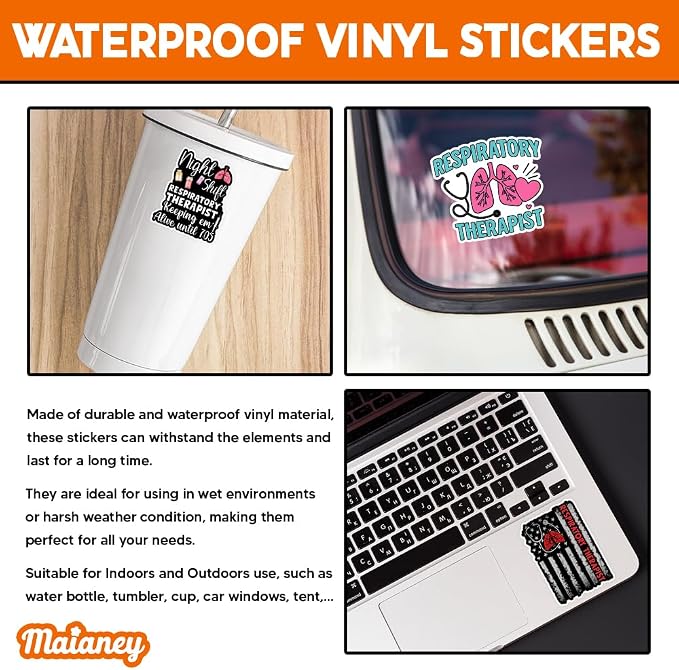 MAIANEY Respiratory Therapists Stickers, RT Stickers Floral Lung Waterproof - Image 3