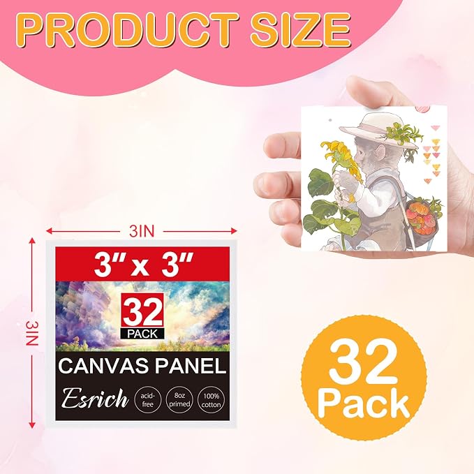 ESRICH 3x3IN Small Canvases for Painting, 32 Pack Mini Canvas Boards Cotton - Image 2