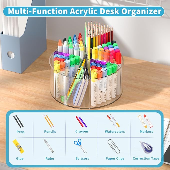 Rotating Markers Organizer for Kids, Acrylic Lazy Susan Organizers for Desks - Image 3