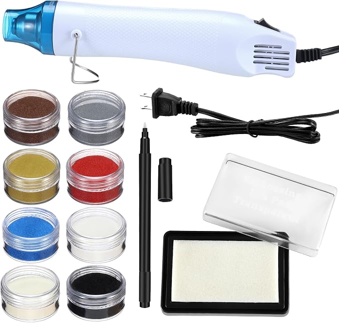 Lanties Embossing Kit with Heat Tool Bundle, 8 x 10ml Embossing Powders by Lanties