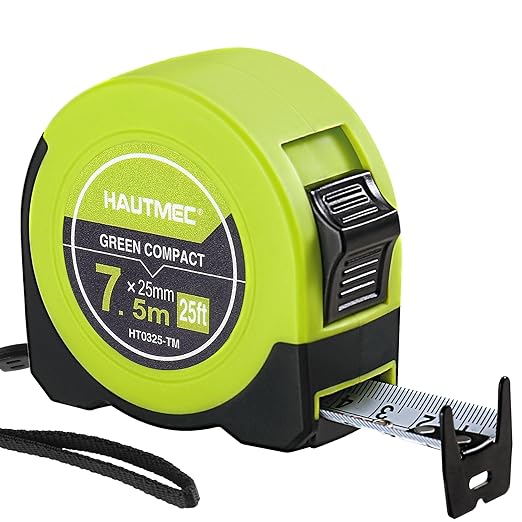 HAUTMEC Tape Measure 25ft with Dual Scale Metric and Imperial 1/8 Fractions Measuring Tape Compact Economical for Home DIY Renovations Crafting Quick Fixes HT0325-TM