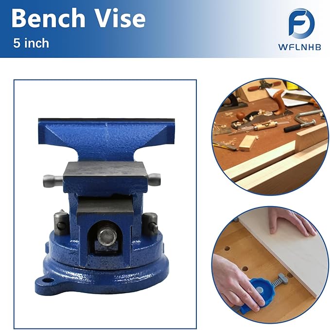 WFLNHB 5" Bench Vise Table Top Clamp Press Locking Swivel Base Heavy-Duty Fit for Crafting Painting Sculpting Modeling Electronics Soldering Woodworking and Fishing Tackle
