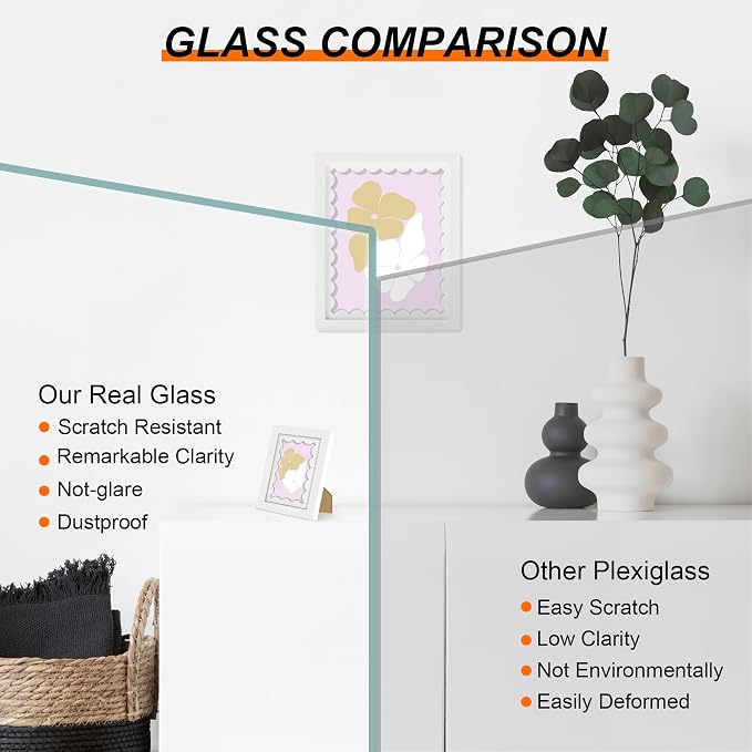 4x4 Picture Frame with Real Glass, Wooden cute 4 x 4 Photo Frame with Wavy Mat - Image 3