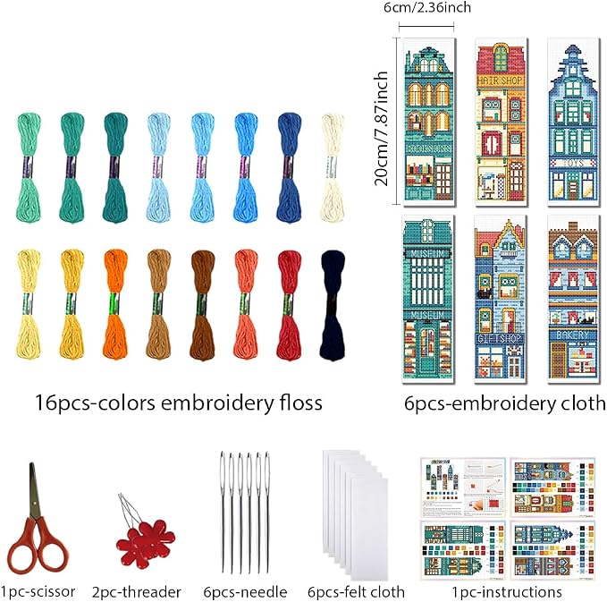 FREEBLOSS 6 Set Cross Stitch Bookmark Kit Stamped Cross Stitch Kit Street View - Image 2
