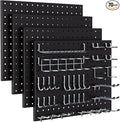 INCLY 70PCS Pegboard Wall Organizer, 4 Pack Metal Peg Board Panels with 1/4" Pegboard Hooks Accessories Kit, Black Peg Board for Walls Home, Garage Tool Storage, Workbench Organization