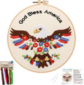 Nuberlic Embroidery Kits for Beginner Adults, God Bless America Eagle Cross by Nuberlic