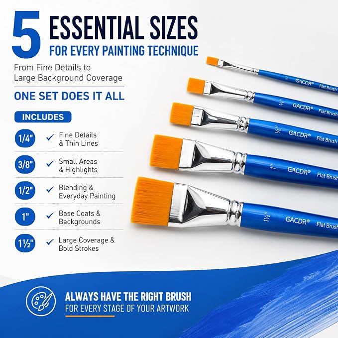 Flat Paint Brushes Set, Artist Flat Brush Set - Image 2