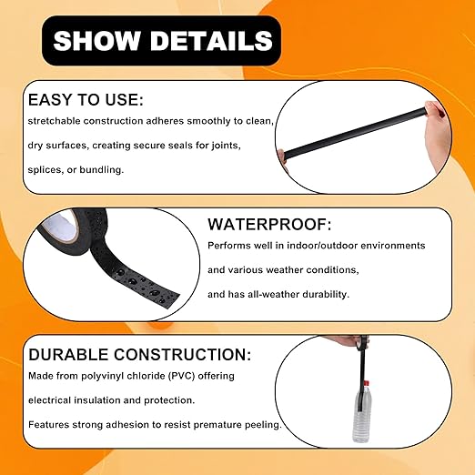 Wire Harness Tape 10 Rolls 3/4Inch*60Ft PVC Electrical Insulation Wrap Heat Resistant Waterproof Wiring Loom Cable Protection Self Adhesive Black