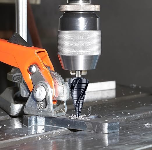 Four Sprial Flute M35 Cobalt Step Drill Bit, 1/4"-1-1/8" Ultra TiAIN Coated Unibit Step Bit, 1/4" Hex Shank Drill Bit for Metal, Stainless Steel, Aluminum, Copper, Wood, PVC