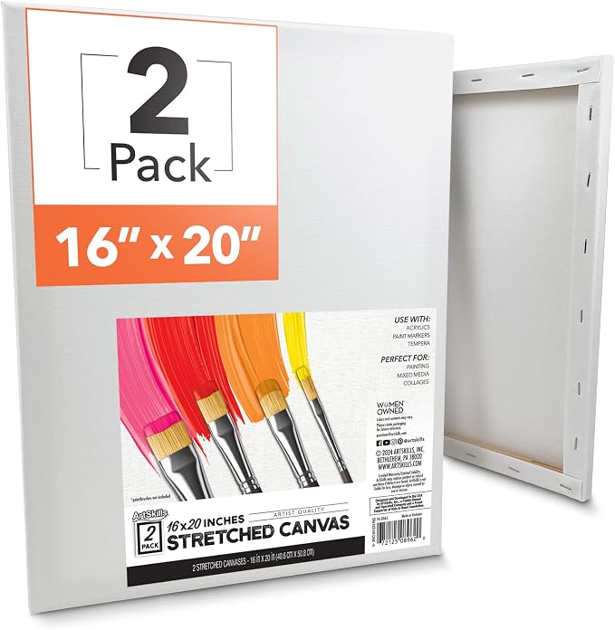 ArtSkills Stretched Canvas for Painting, 16x20 Canvas, Premium Wood Frame by ArtSkills