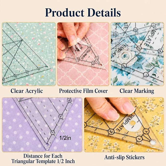 TSV 8 PCS 60° Triangle Quilting Rulers/30°-60°-90° Triangle Quilt Templates | - Image 6