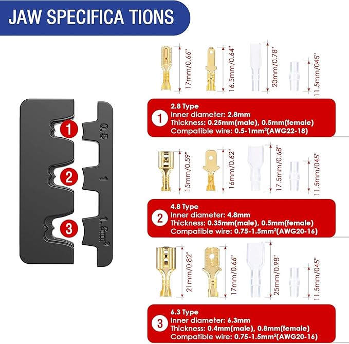 TUBTAP Crimping Tool for Non-Insulated Terminal, AWG 22-16 Ratcheting Wire Crimper with 300PCS Female Spade Connector Terminal Crimper