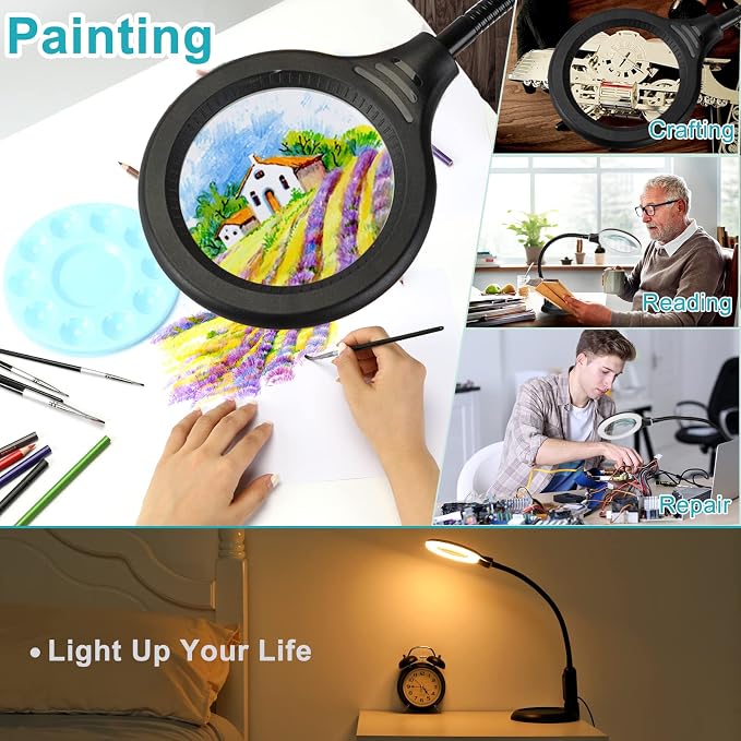 10X Magnifying Glass with Light and Clamp, 5 Color Modes Stepless Dimmable - Image 7