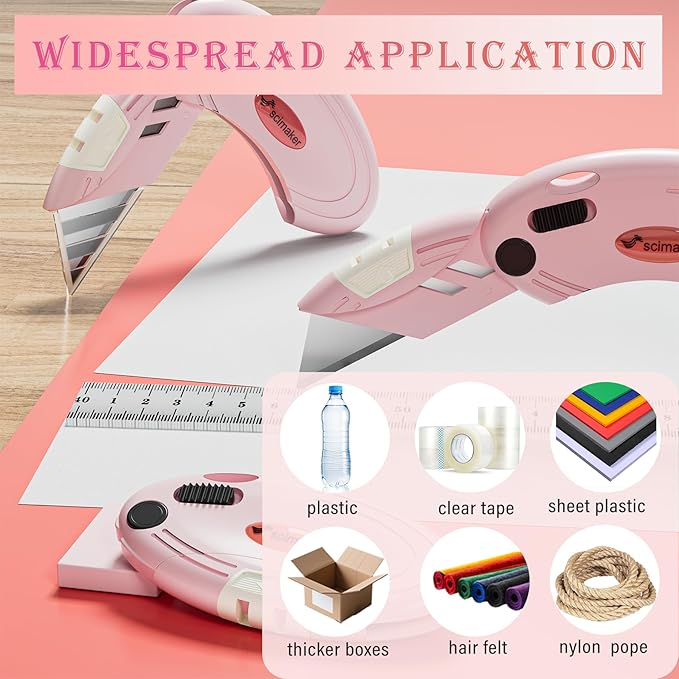 4 Pack Folding Utility Knife with 10 Extra Blades,Box Cutters with Button Lock Mechanism,Navajas Para Trabajo for Home,Office and Warehouse,Pink.
