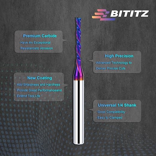 1/4 Inch Shank 1/8 Inch Dia Downcut Spiral Router Bit - 1 Inch Cutting Length 3 Inch Overall Length| CNC Router Bits for Woodworking, Mortising, and Engraving