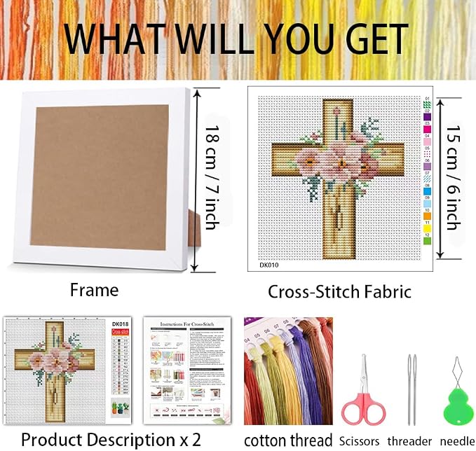 Tiwabb Cross Stitch Kits for Beginners, Flowers Stamped Cross Stitch for Adults - Image 3