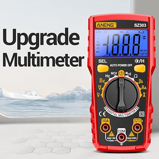 Digital Multimeter Tester, Volt Meter Measures AC/DC Current/Voltage NCV Diode and Continuity Resistance Frequency for Household Outlet, Automotive Battery Test (Red)