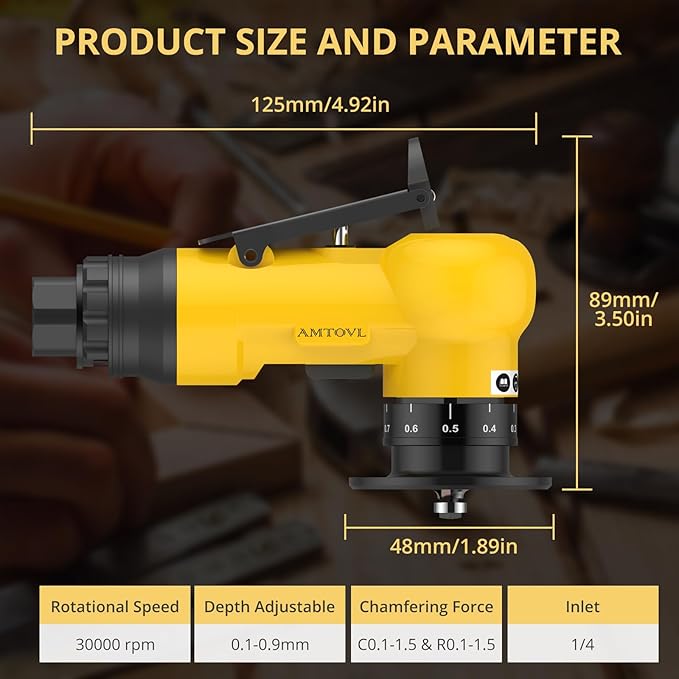 AMTOVL Air Chamfer Tool - Mini Pneumatic Chamfering Machine, 30000 RPM Pneumatic Chamfering Tool, 45 Degree Air Beveling Machine with 1/4 Inch Air Inlet for Metal, Wood, Acrylic Deburring
