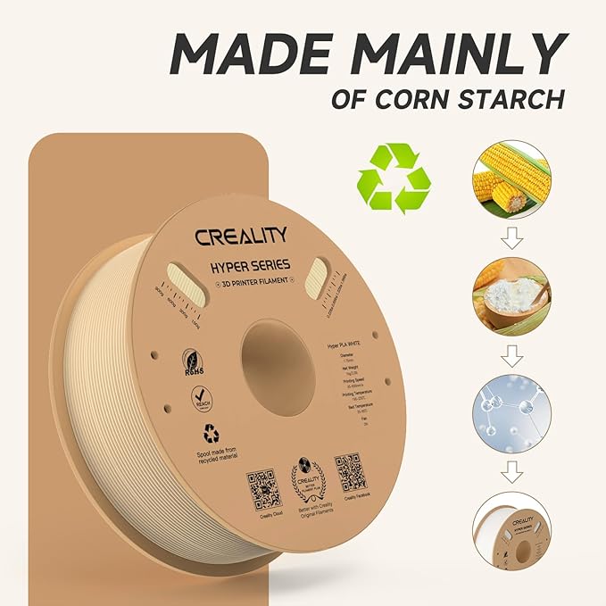 Official Creality Hyper PLA Filament 1.75mm, High Speed PLA 30-600mm/s 3D Printer Filament, Dimensional Accuracy +/-0.02mm, Fit Most FDM 3D Printers，1KG(2.2lbs) Spool Skin