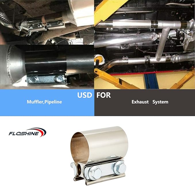 Butt Joint Band Clamps,Exhaust Muffler Clamp Exhaust Pipe Clamps Sleeve Stainless Steel (2, 1.5'')